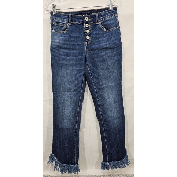 INC International Concepts Womens Jeans Cropped Fringe Straight Mid Rise Blue 4 - Picture 1 of 16